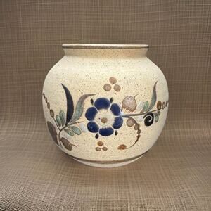Vintage Handpainted Mexico Tonala Mexican Folk Art Sandstone Pottery Floral Pot